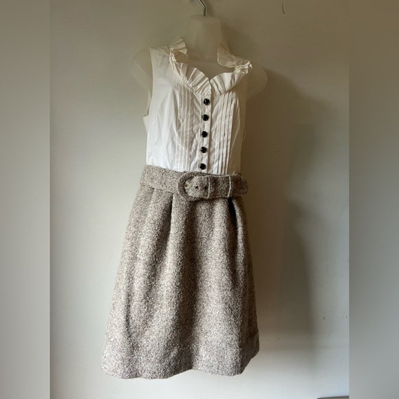 Juicy Couture Tweed Belted Dress Size 4 Beige White Wool Blend Virgin Wool - Picture 2 of 8